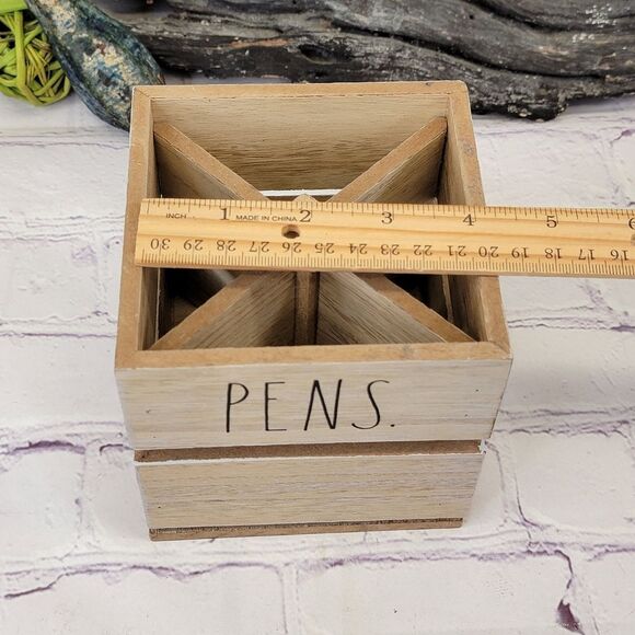 Rae Dunn PENS PENCILS Cup Spinning Wooden Holder - Picture 8 of 8